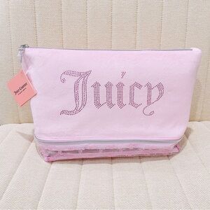 NEW Juicy Couture Baby Pink Multi Compartment Rhinestone Makeup‎ Bag